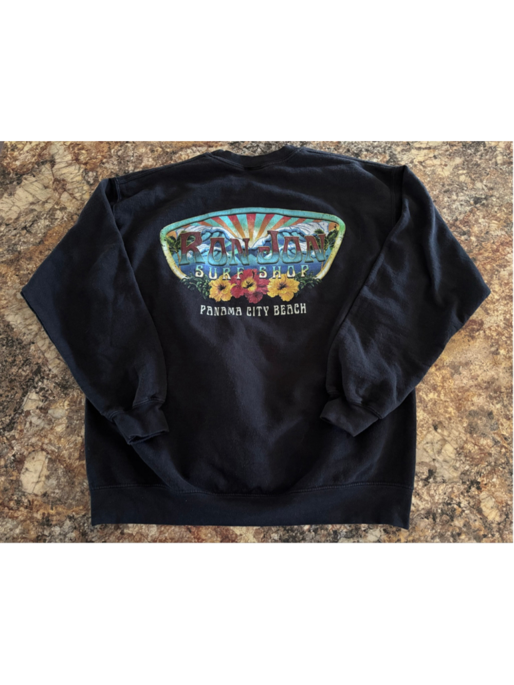 Ron Jon Surf Shop Floral Panama City Beach Crewneck Sweatshirt Black Large